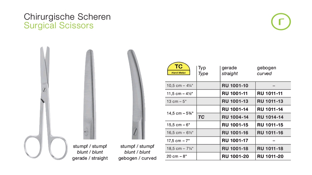 Ножиці хірургічні, прямі, тупокінцеві, №1, 17,5 см